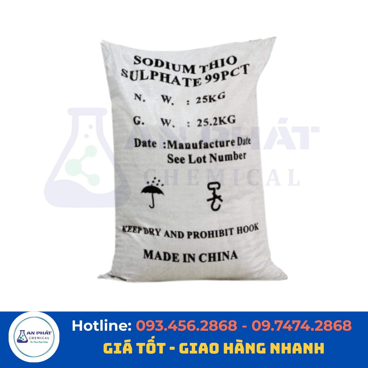 Natri thiosulfat (Hypo) Na₂S₂O₃ 98% – Trung Quốc, 25 kg/bao