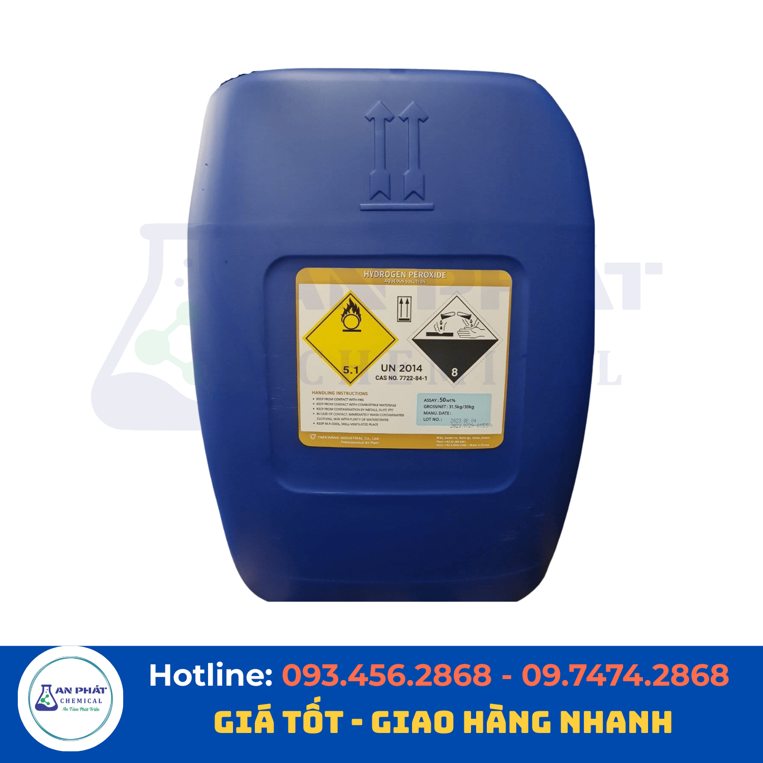 OXY GIÀ H₂O₂ 50% – HÀN QUỐC, 30 KG/CAN