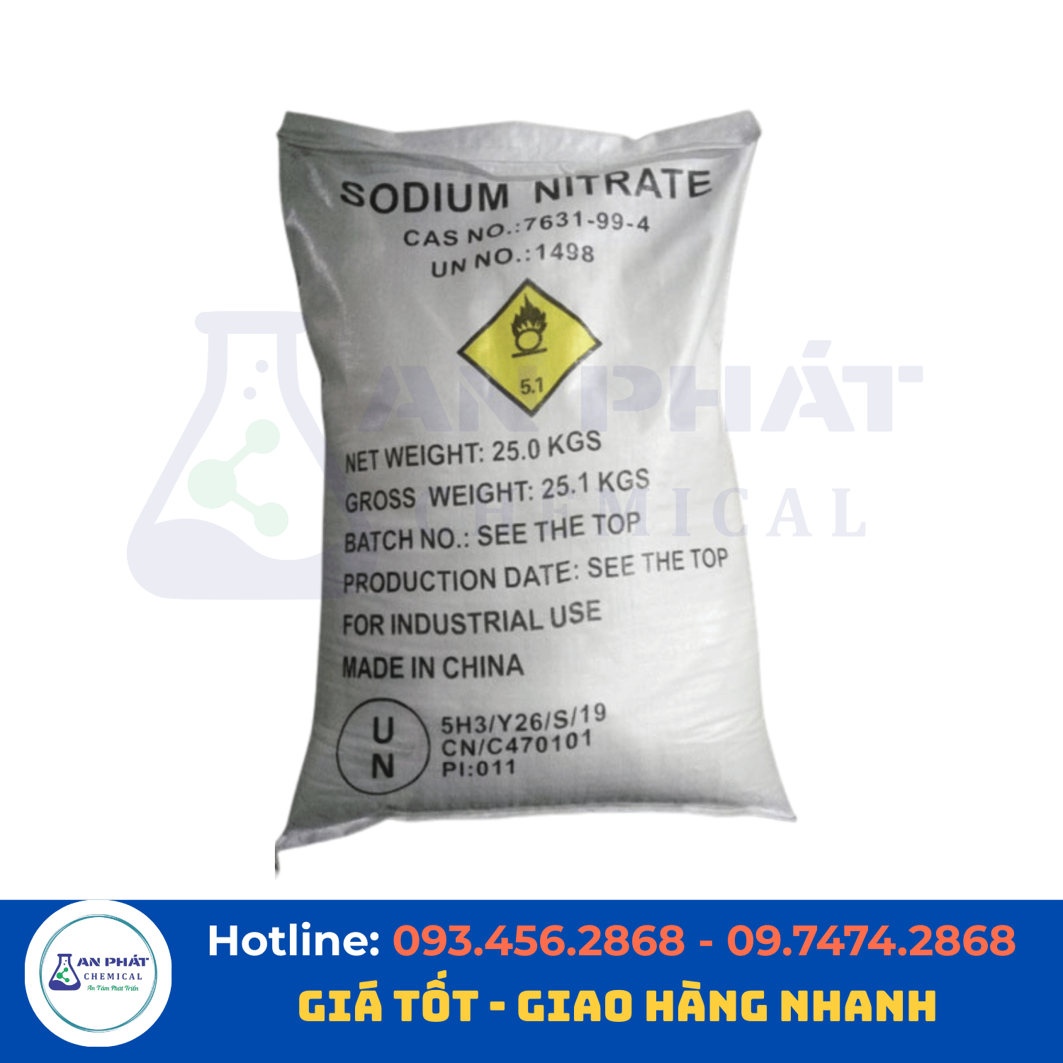Natri nitrat NaNO₃ 99% – Trung Quốc, 25 kg/bao