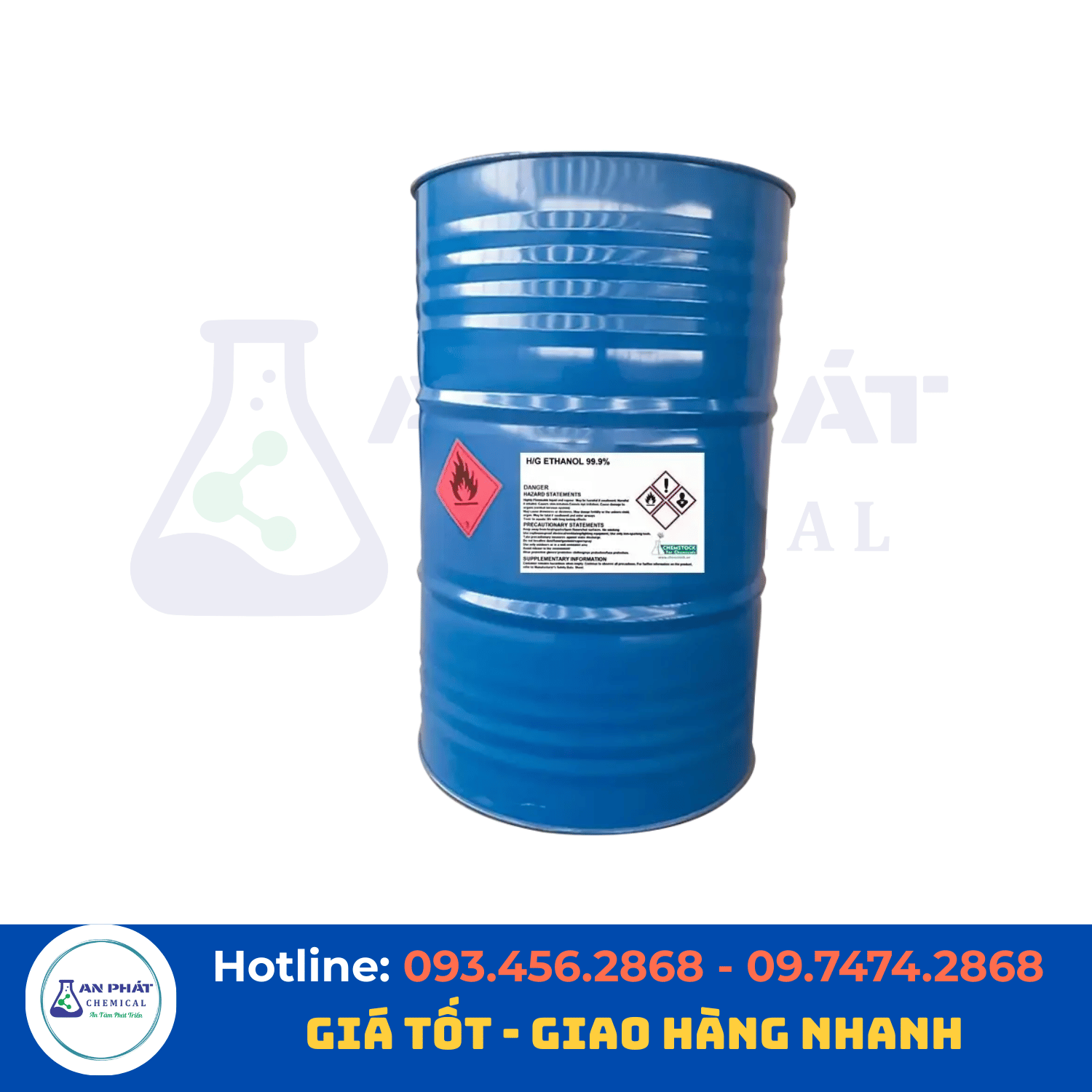Cồn ethanol (Cồn etylic) C₂H₅OH 96% – Việt Nam, 160 kg/phuy