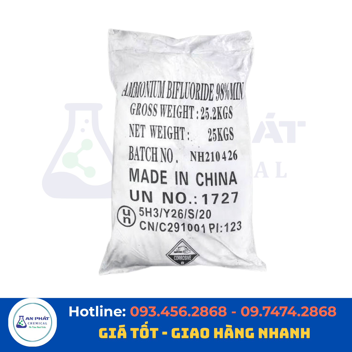 Amoni biflorua NH₄HF₂ 98% – Trung Quốc, 25 kg/bao
