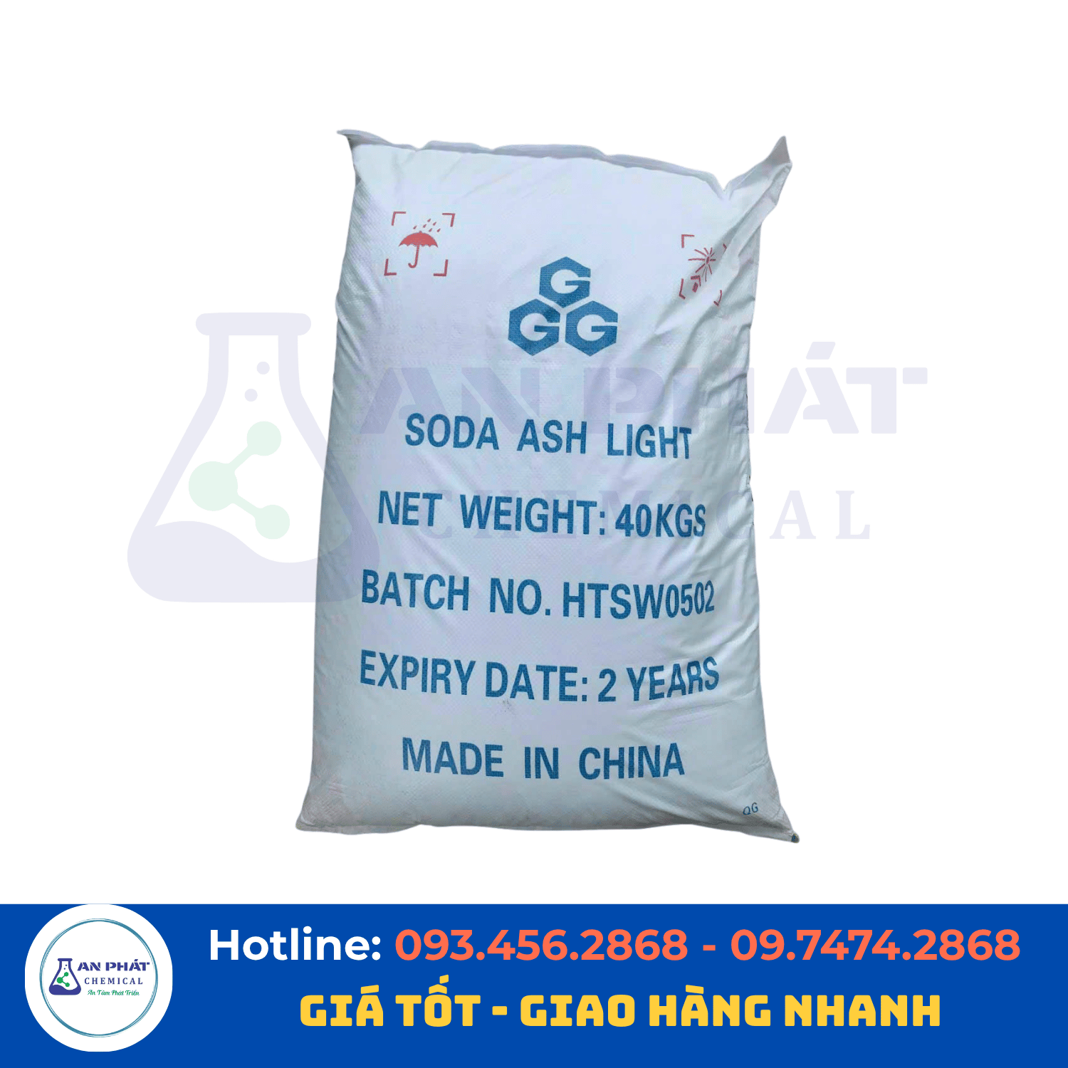 Soda nhẹ (Soda Ash Light) Na₂CO₃ 99% – Trung Quốc, 40 kg/bao