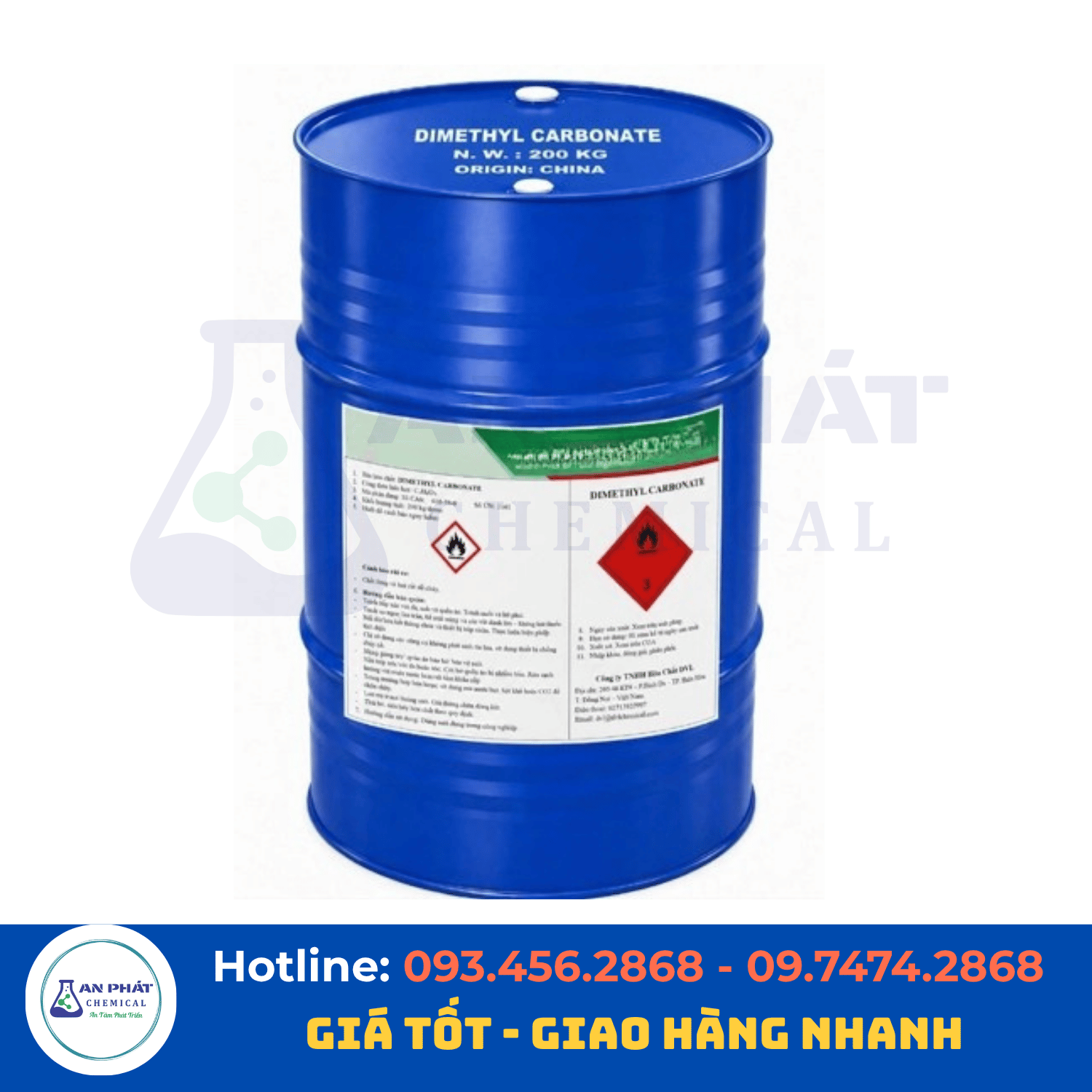Dimethyl carbonate (DMC) C₃H₆O₃ 99% – Trung Quốc, 200 kg/phuy