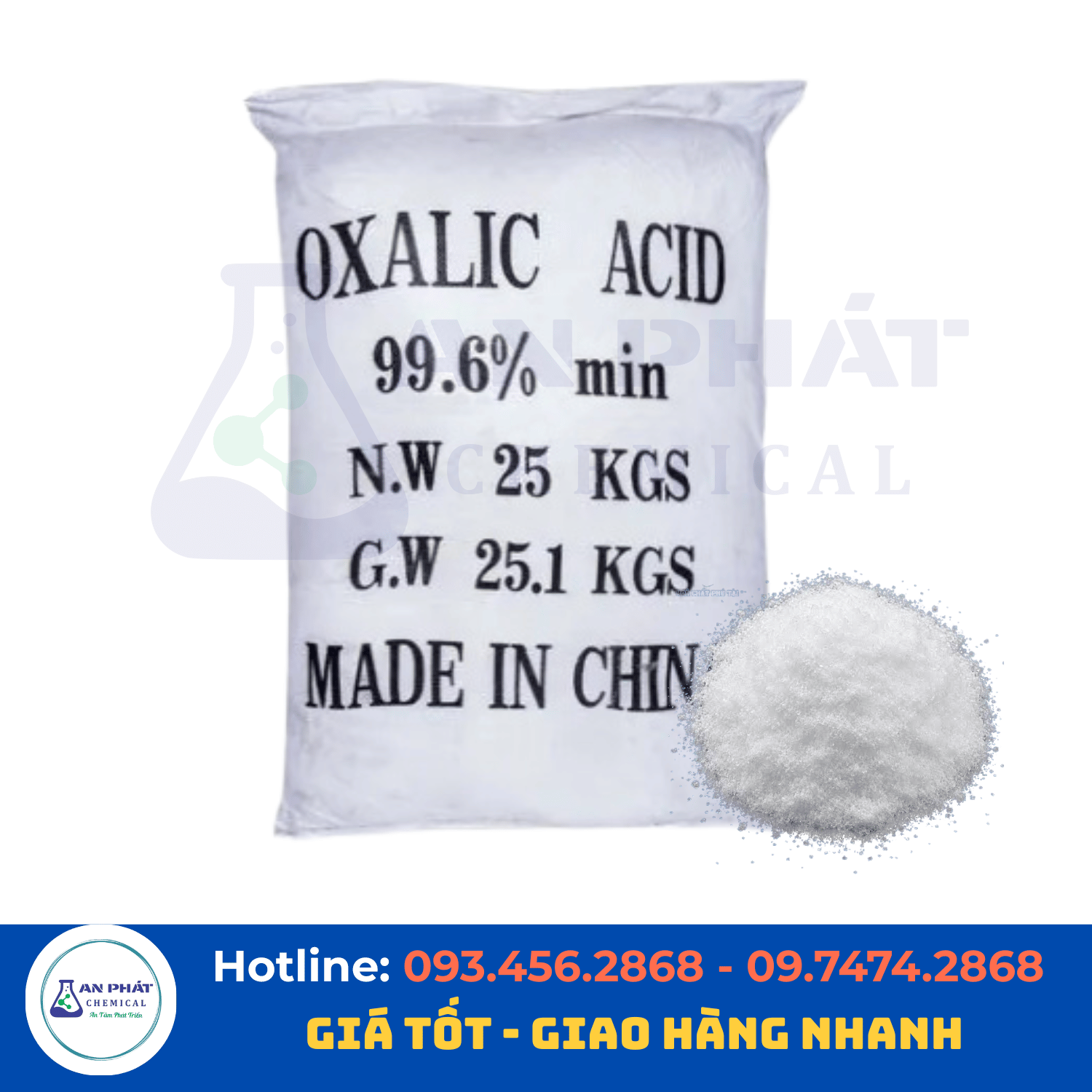 Axit oxalic C₂H₂O₄ 99,6% – Trung Quốc, 25 kg/bao
