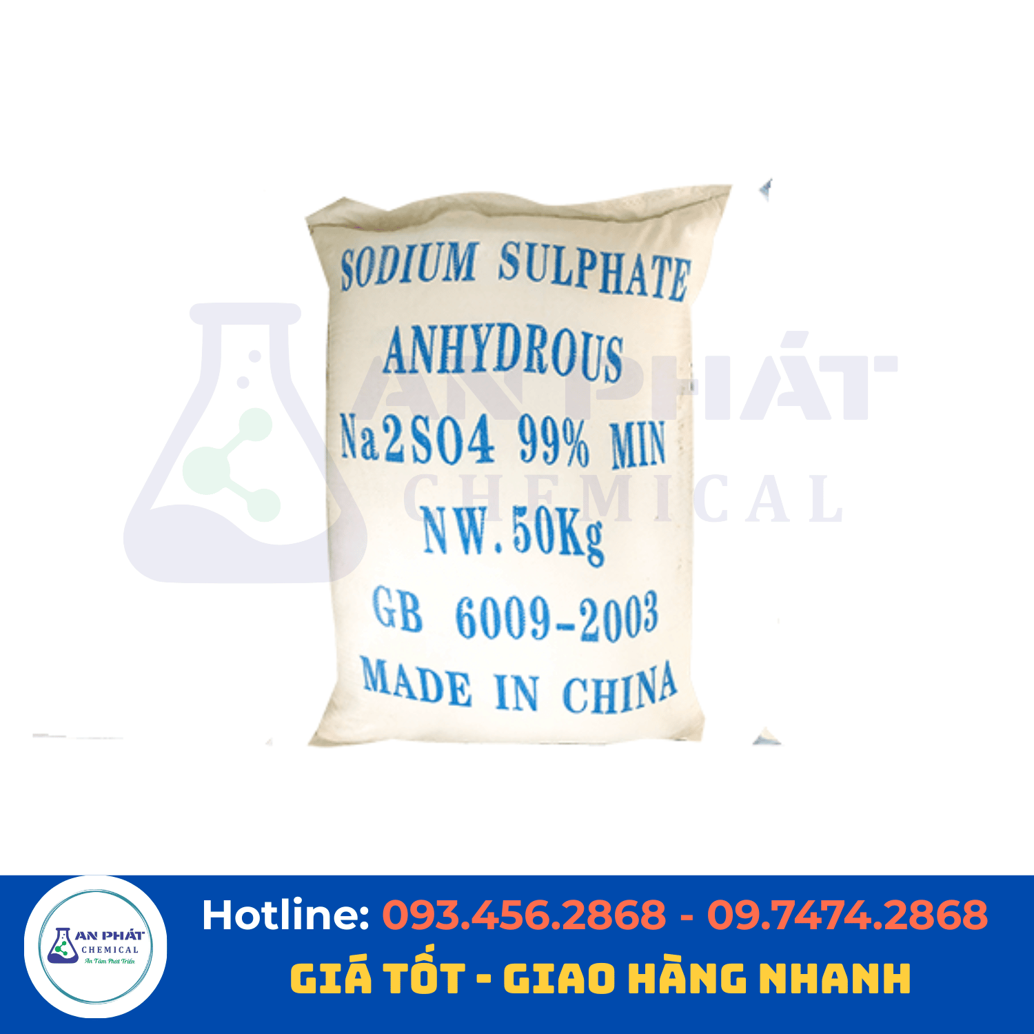 Natri sulfat Na₂SO₄ 99% – Trung Quốc, 50 kg/bao