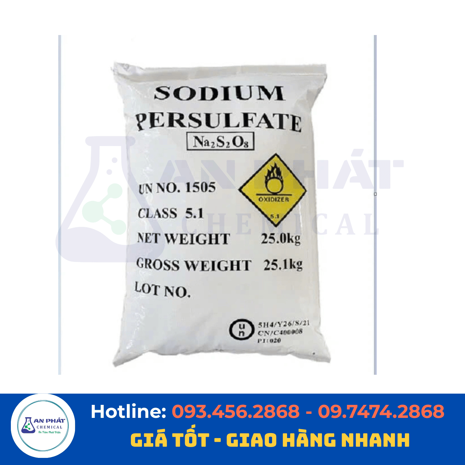 Natri persulfat Na₂S₂O₈ 99% – Nhật Bản/Trung Quốc, 25 kg/bao