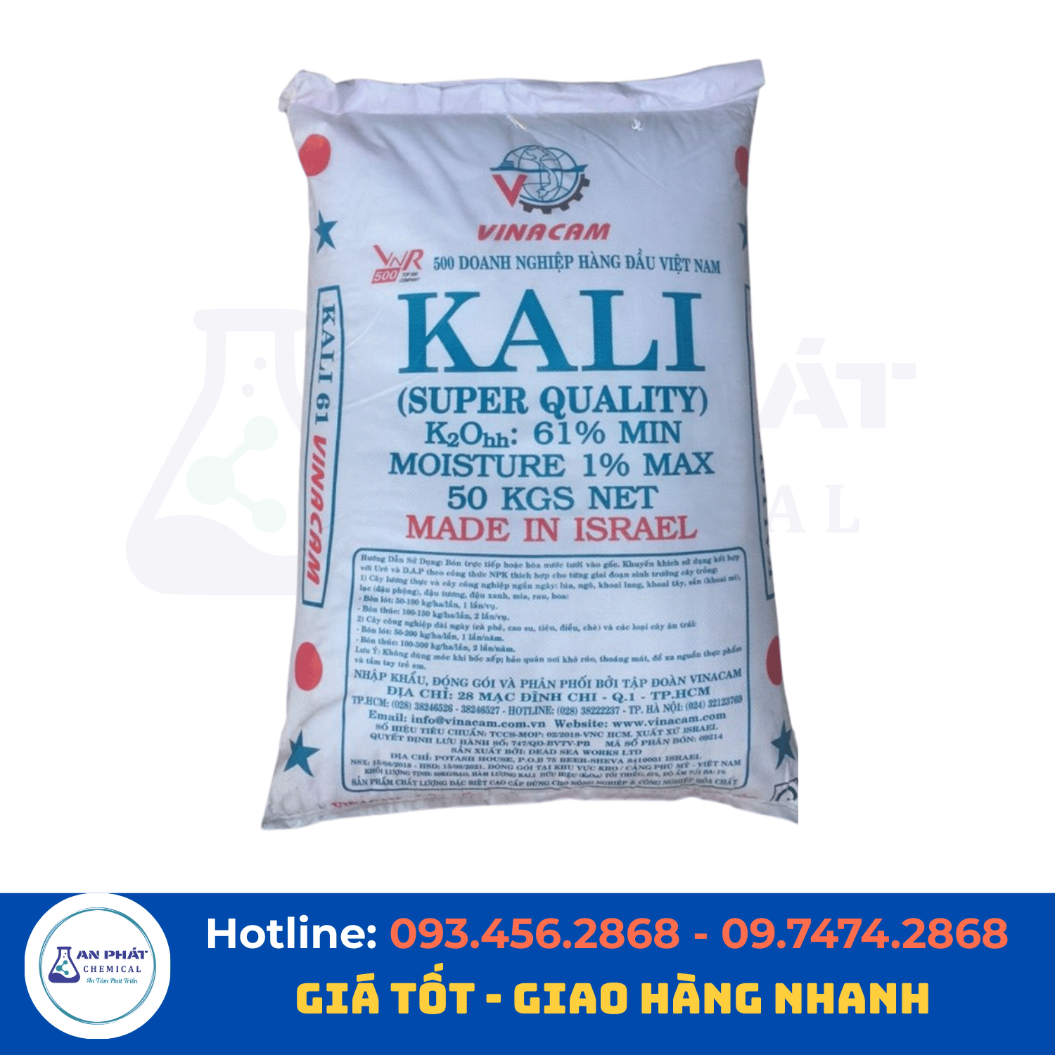 Kali clorua KCl 61% – Israel, 50 kg/bao