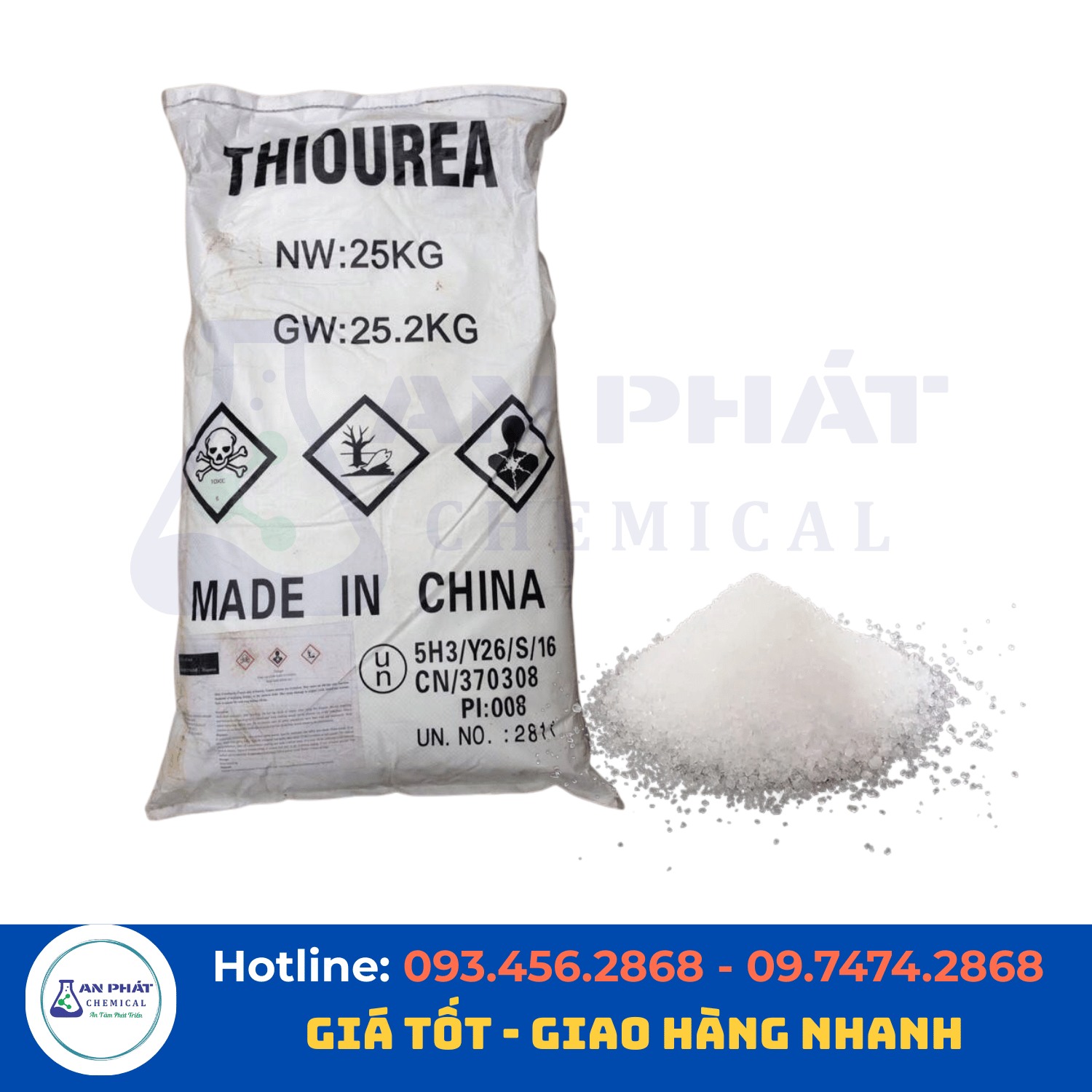 Thiourê CH₄N₂S 99% – Trung Quốc, 25 kg/bao