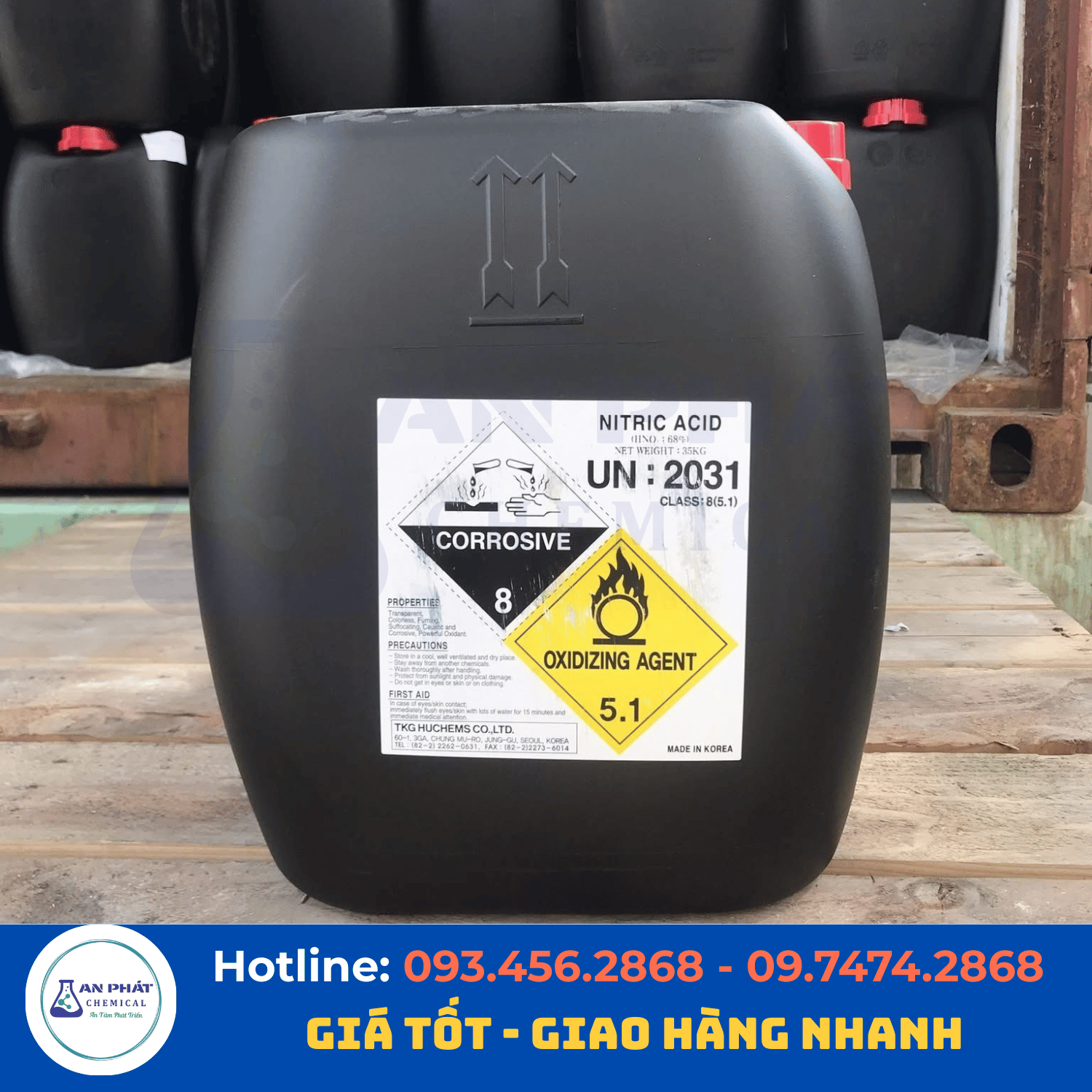 Axit nitric HNO₃ 68% – Hàn Quốc, 35 kg/can