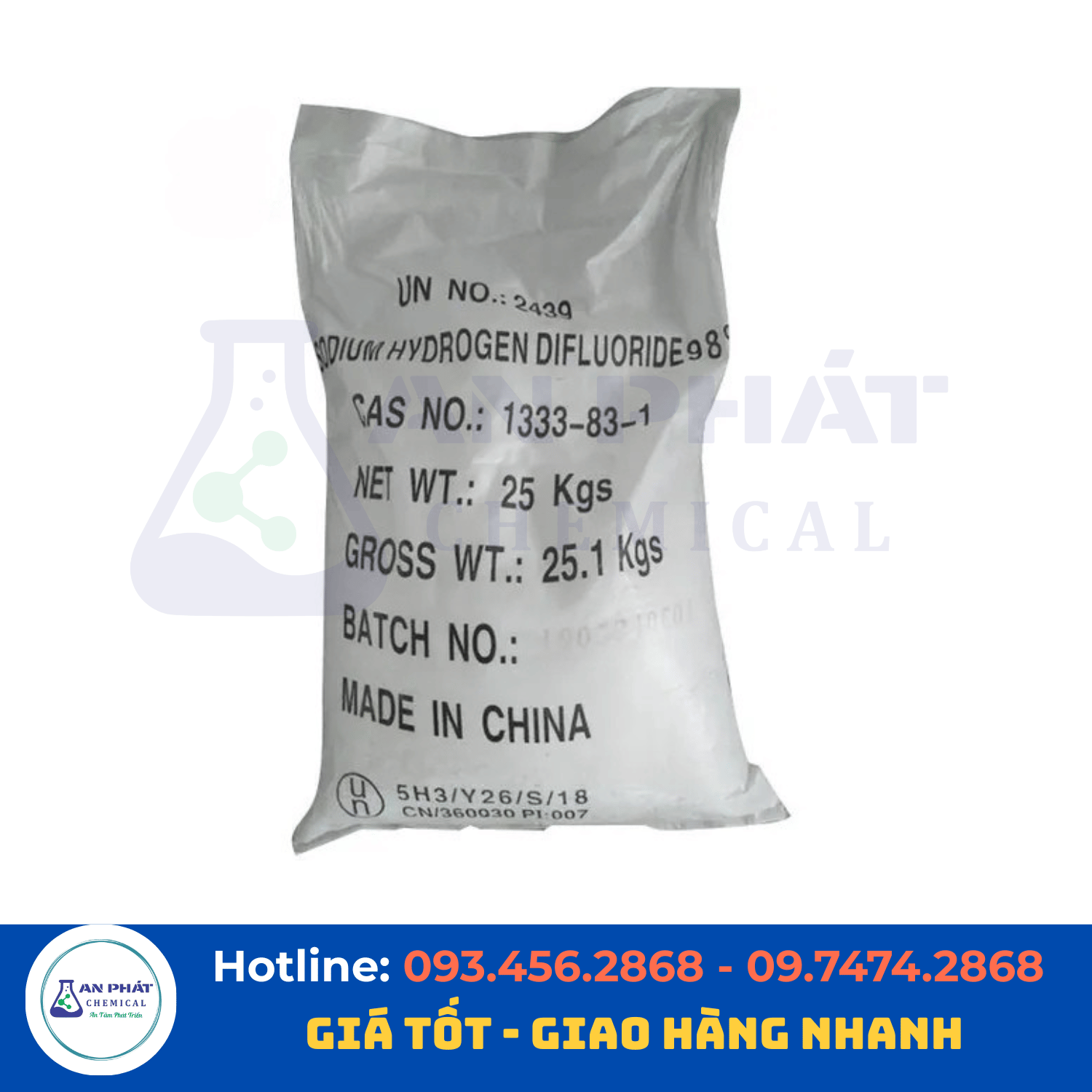 Natri biflorua NaHF₂ 98% – Trung Quốc/Ấn Độ, 25 kg/bao
