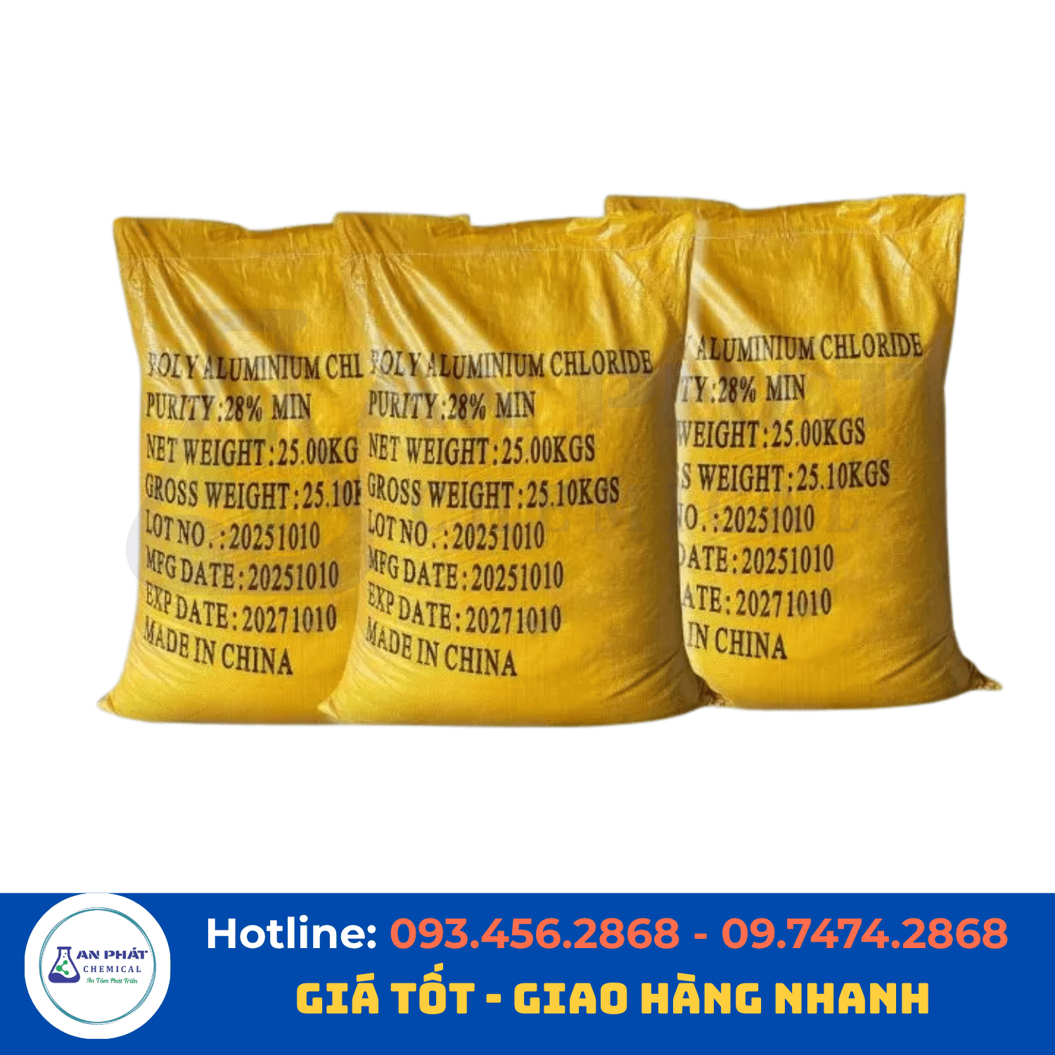 PAC bột Tenor Alₙ(OH)ₘCl₍₃ₙ₋ₘ₎ 31% – Trung Quốc, bao 25 kg