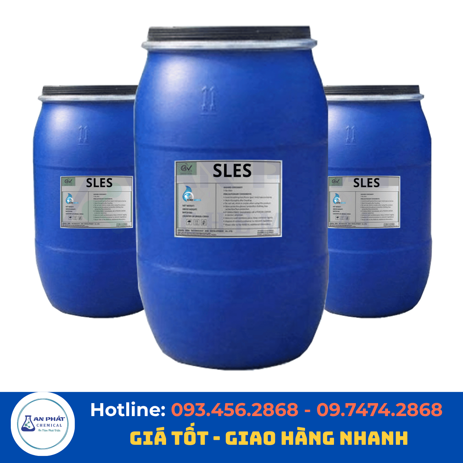 SLES (Natri laureth sulfat) C₁₂H₂₅(OCH₂CH₂)ₙOSO₃Na 70% – Trung Quốc, 170 kg/phuy