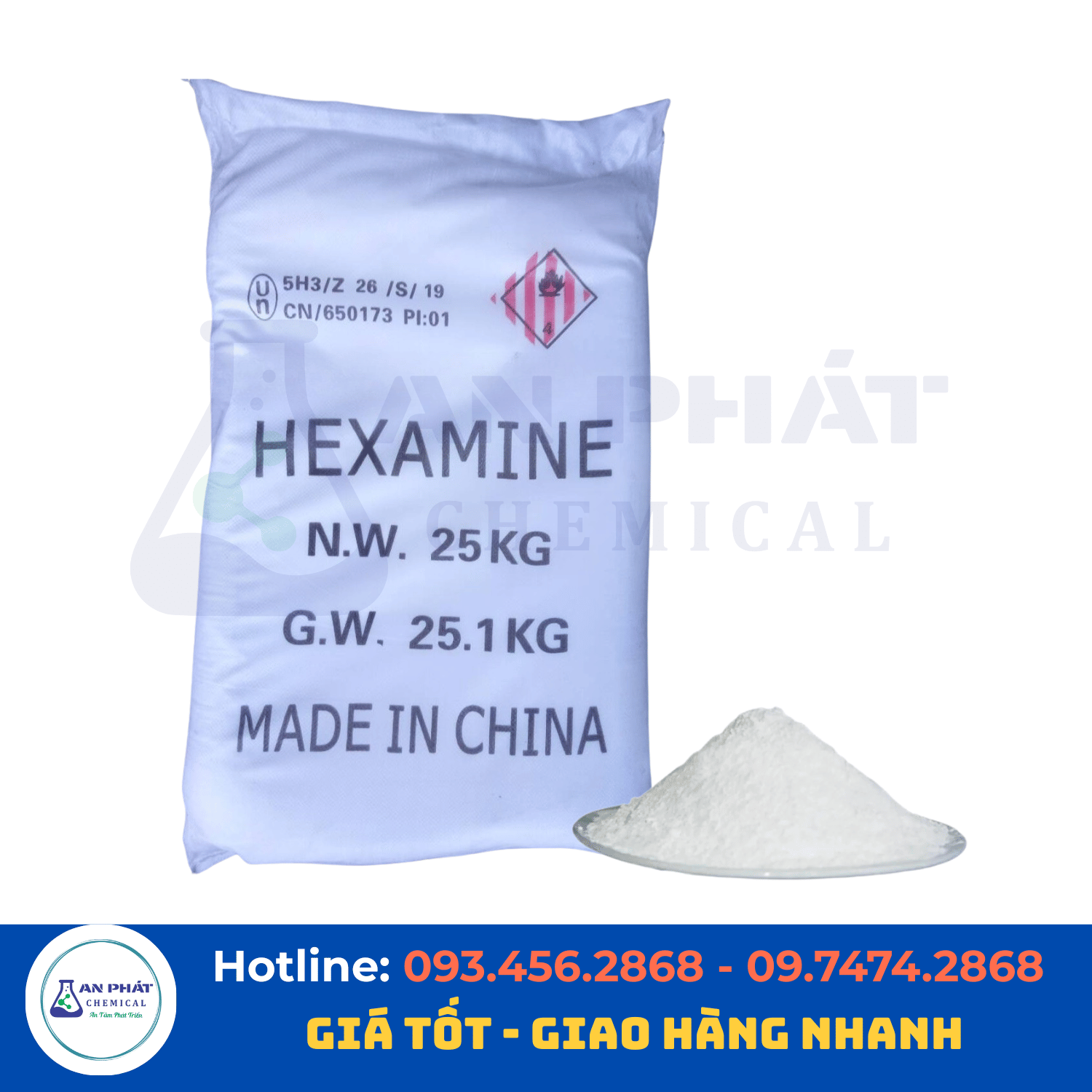 Hexamin C₆H₁₂N₄ 99% – Trung Quốc, 25 kg/bao