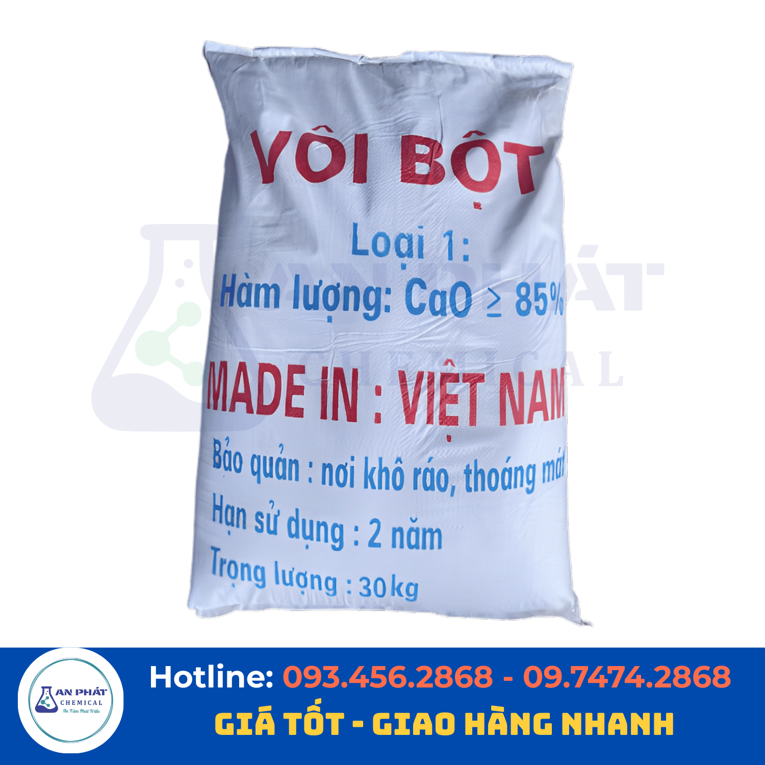 Vôi sống dạng bột CaO 85% – Việt Nam, 30 kg/bao