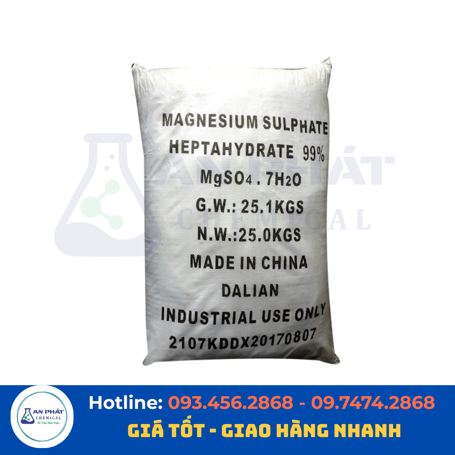 Magie sulfat (Muối Epsom) MgSO₄ 99% – Trung Quốc, 25 kg/bao