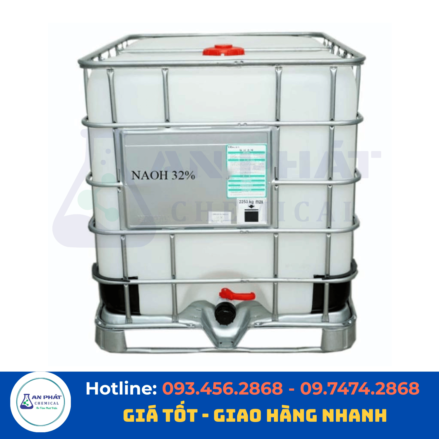XÚT LỎNG NaOH 20–50% – VIỆT NAM, 280 KG/PHUY, 1 TẤN/TANK HOẶC XE BỒN