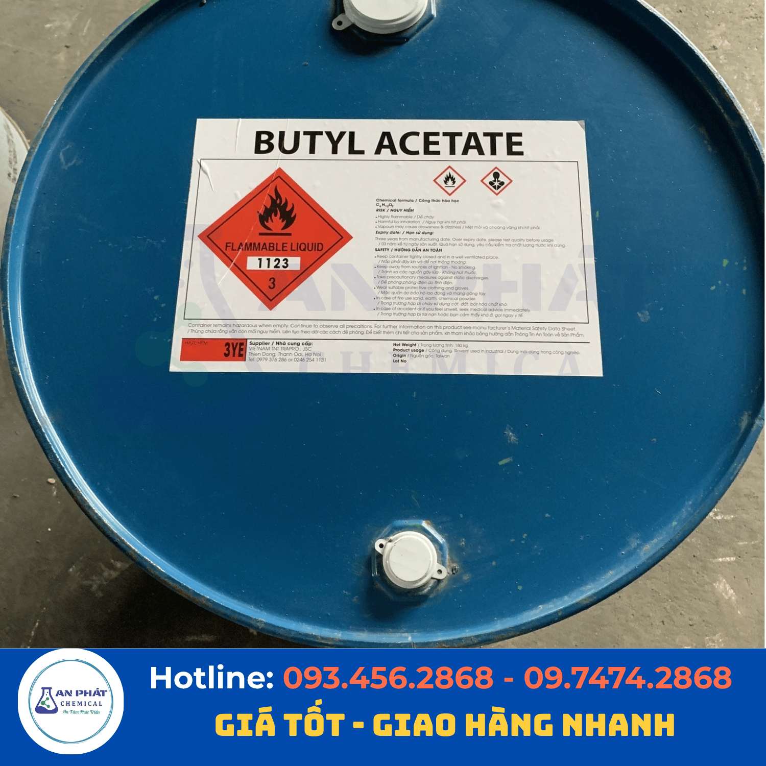 BUTYL ACETATE C₆H₁₂O₂ 99% – TRUNG QUỐC, 180 KG/PHUY