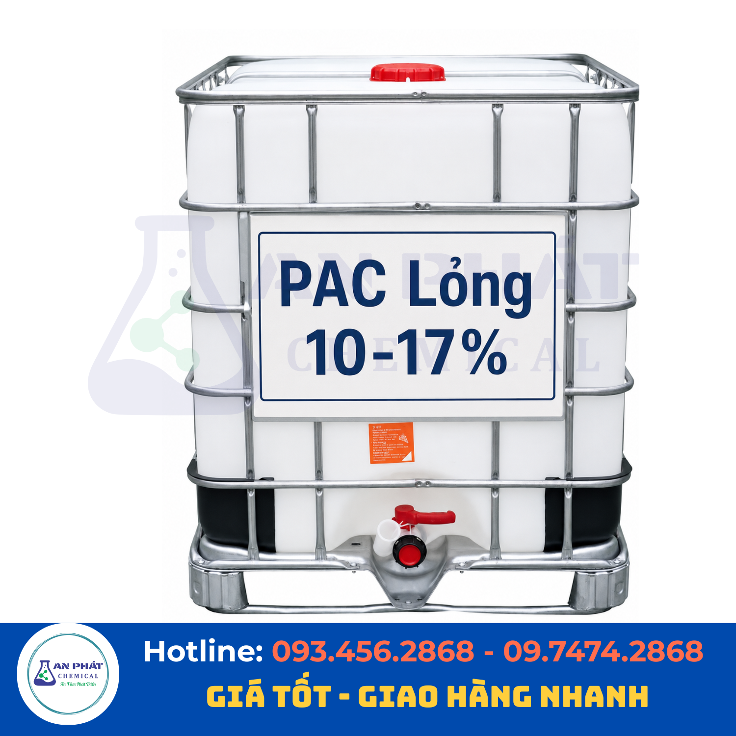 PAC lỏng Việt Trì Alₙ(OH)ₘCl₍₃ₙ₋ₘ₎ 10–17% – Việt Nam, tank ICB