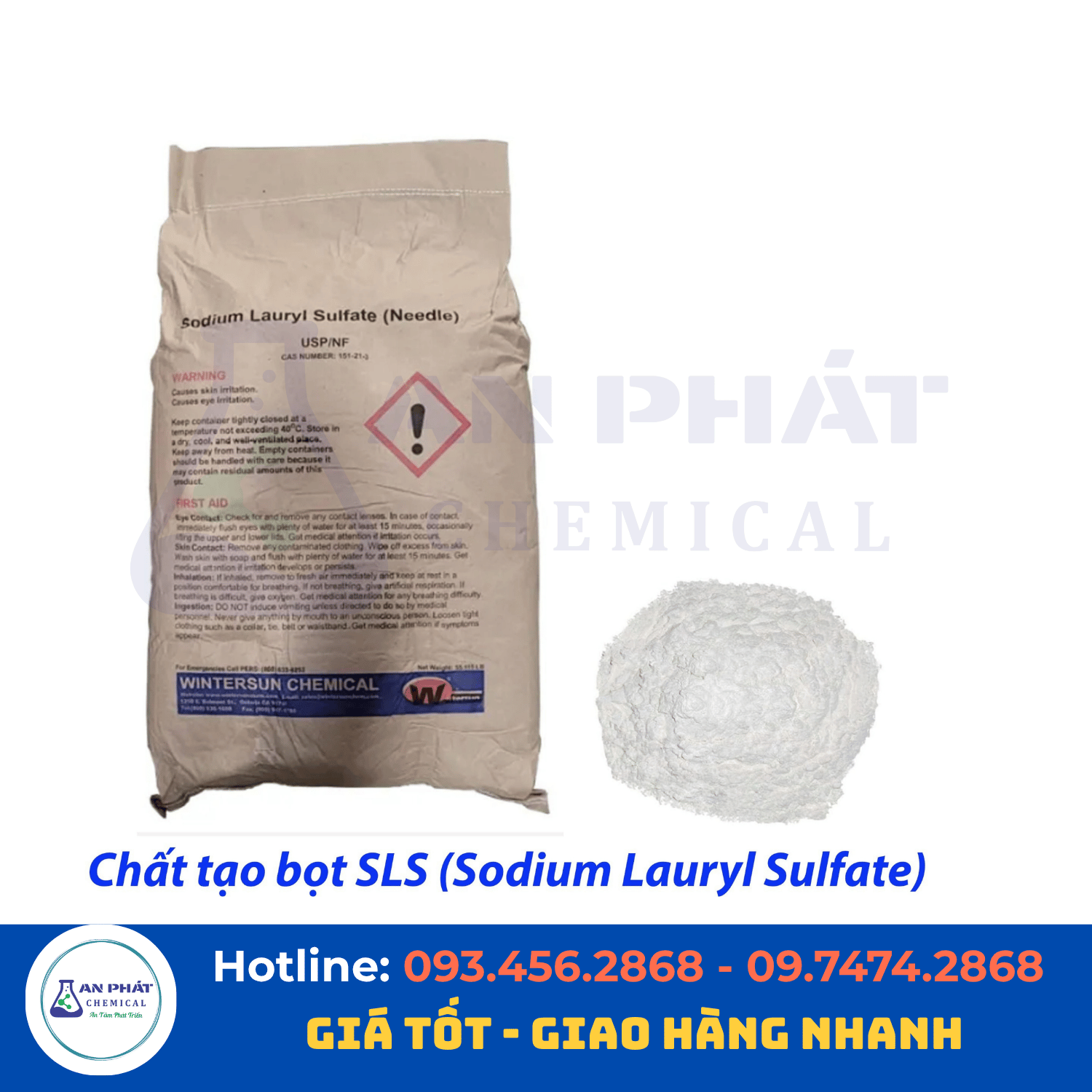 SLS (Natri lauryl sulfat) C₁₂H₂₅NaO₄S 95% – Malaysia, 25 kg/bao