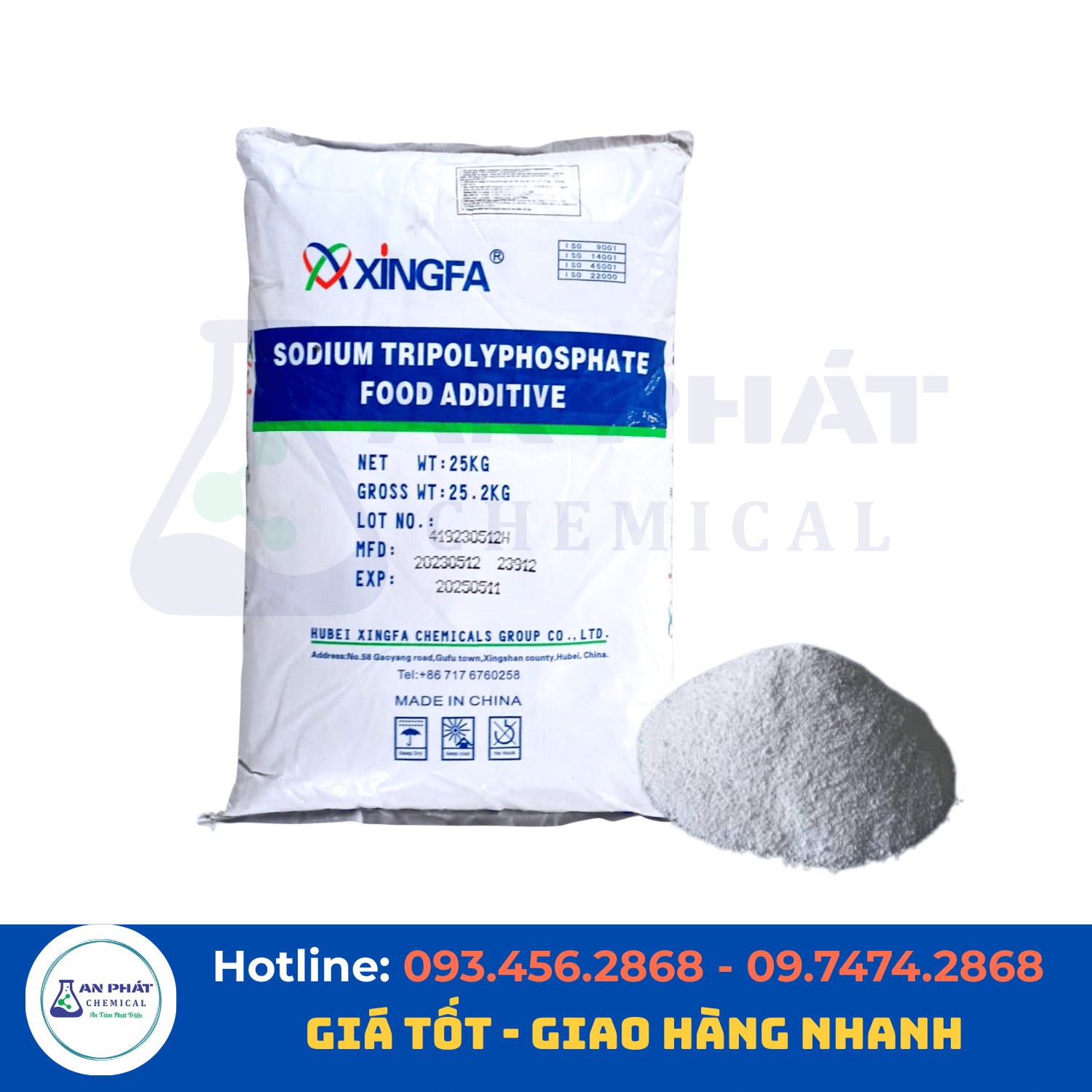 Natri tripolyphosphat (STPP) Na₅P₃O₁₀ ≥94% – Trung Quốc, 25 kg/bao