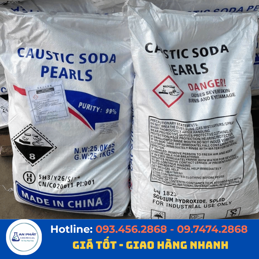 Xút hạt (Natri hydroxit) NaOH 99% – Trung Quốc, 25 kg/bao