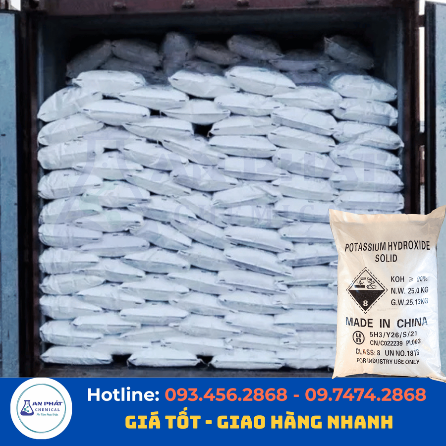 Potassium hydroxide KOH 90% – Trung Quốc, 25 kg/bao