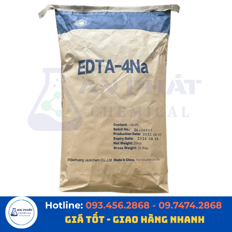 EDTA 4Na C₁₀H₁₂N₂Na₄O₈·4H₂O 99% – Trung Quốc, 25 kg/bao