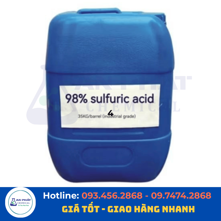 Axit sulfuric H₂SO₄ 98% – Việt Nam, 48 kg/can, phuy hoặc xe bồn