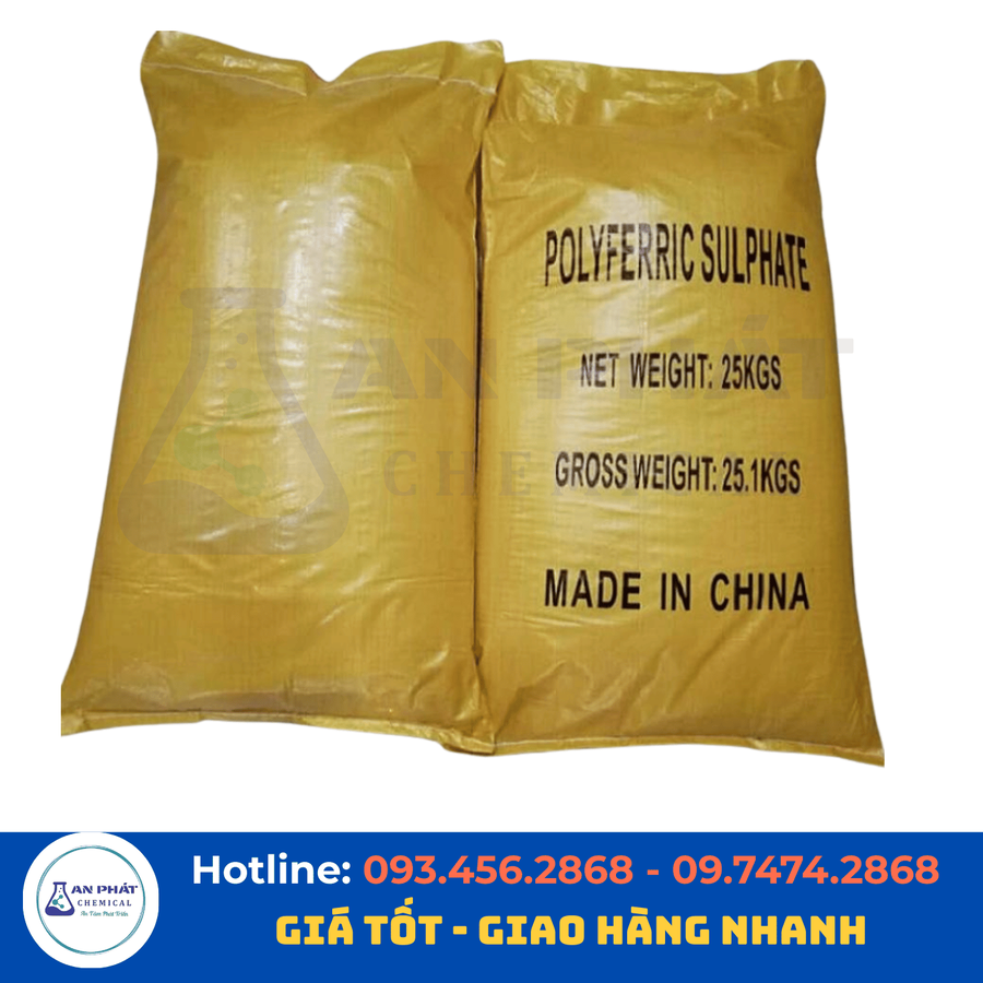 Sắt(III) sulfat bột (PFS) Fe₂(SO₄)₃ – Trung Quốc, 25 kg/bao