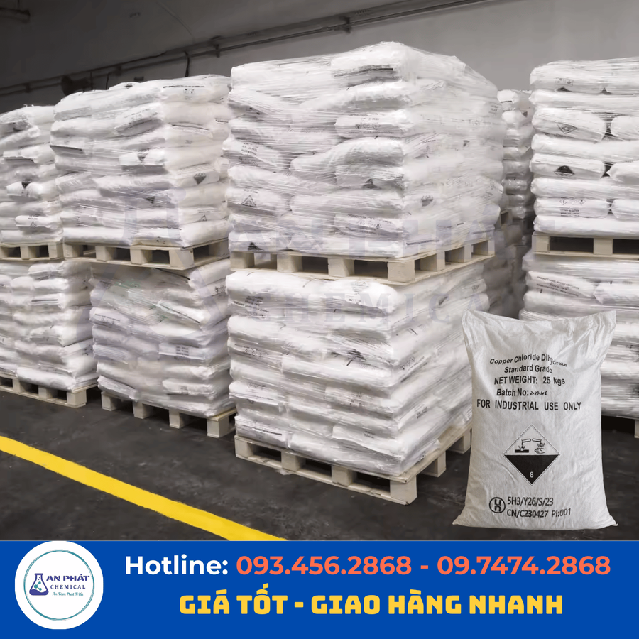 Đồng(II) clorua CuCl₂ 98% – Trung Quốc, 25 kg/bao