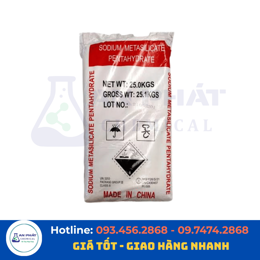 Natri metasilicat Na₂SiO₃ 99% – Trung Quốc, 25 kg/bao