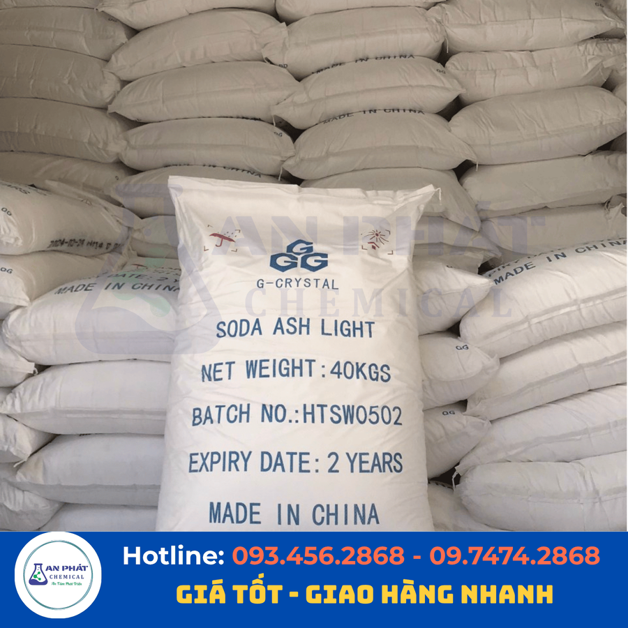 Soda nhẹ (Soda Ash Light) Na₂CO₃ 99% – Trung Quốc, 40 kg/bao
