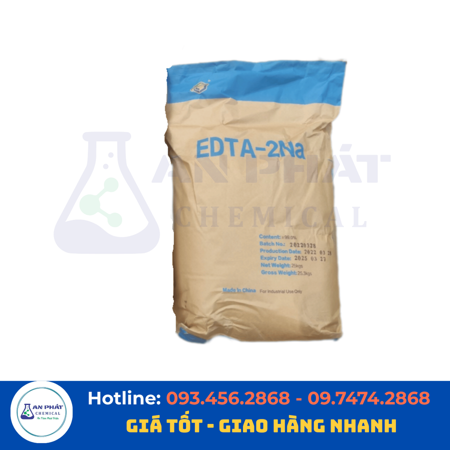 EDTA 2Na C₁₀H₁₄N₂Na₂O₈·2H₂O 99% – Trung Quốc, 25 kg/bao