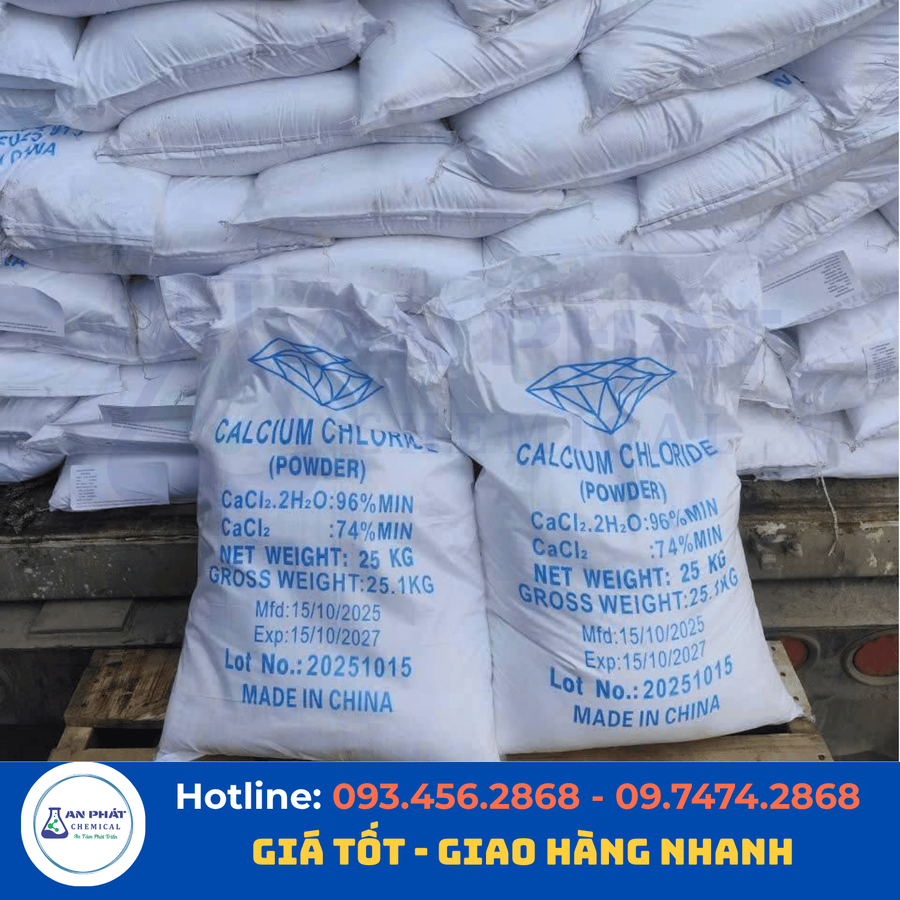 Canxi clorua CaCl₂ 95% – Trung Quốc, 25 kg/bao