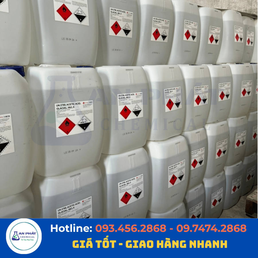 Axit axetic băng (GAA) C₂H₄O₂ 99,5% – Hàn Quốc/Đài Loan, 30 kg/can