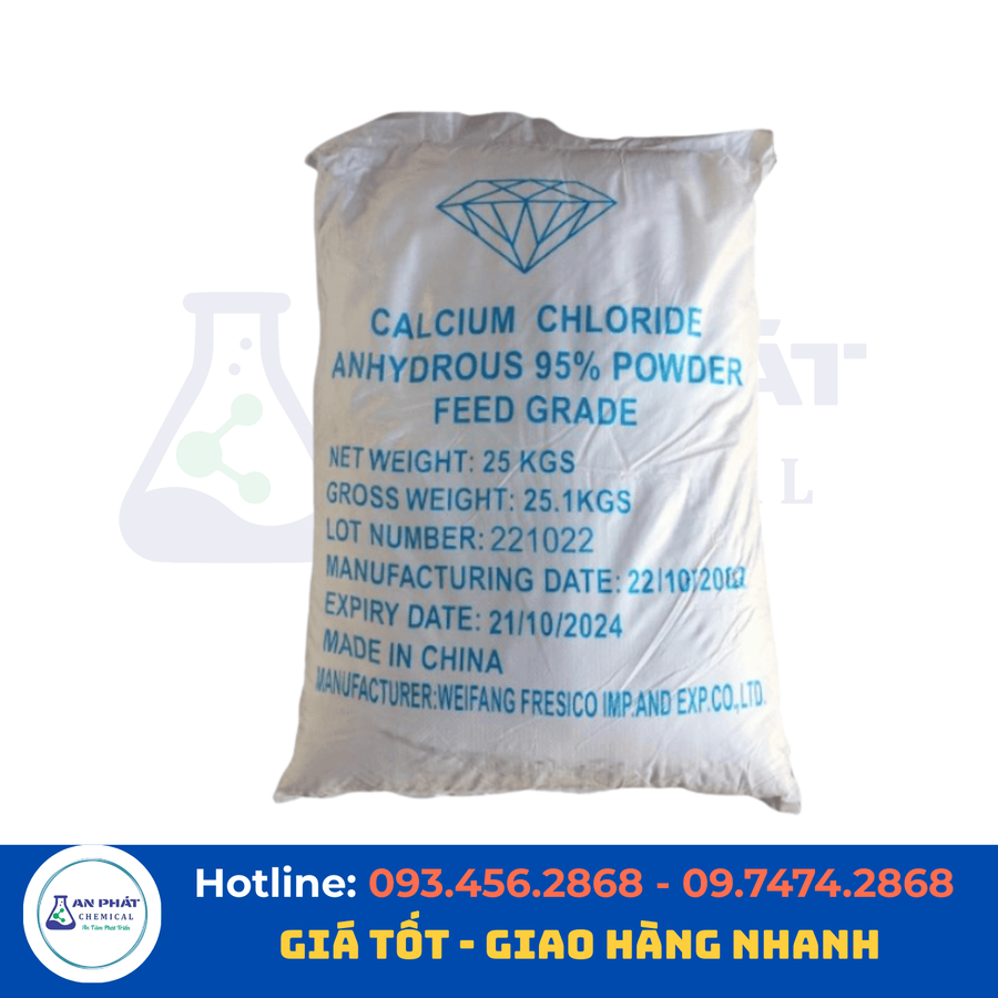 Canxi clorua CaCl₂ 95% – Trung Quốc, 25 kg/bao