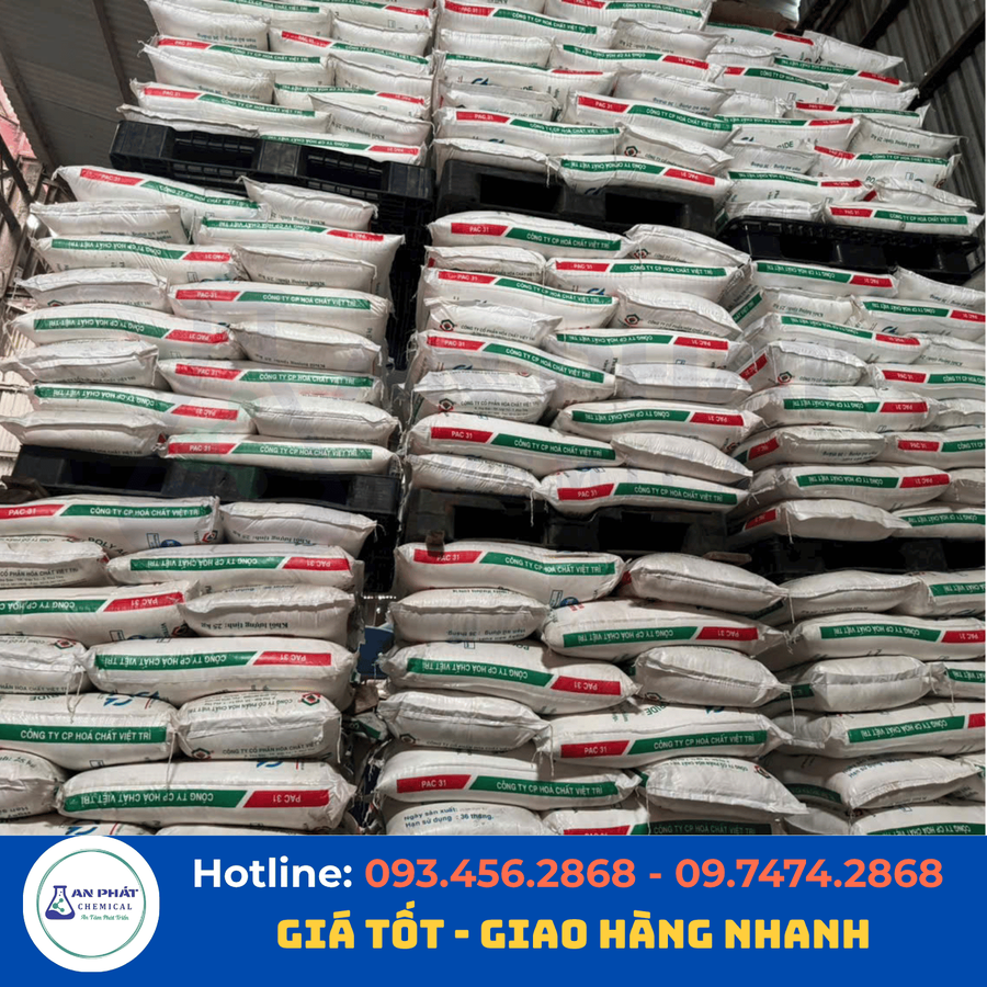 PAC bột Việt Trì Alₙ(OH)ₘCl₍₃ₙ₋ₘ₎ 31% – Việt Nam, bao 25 kg