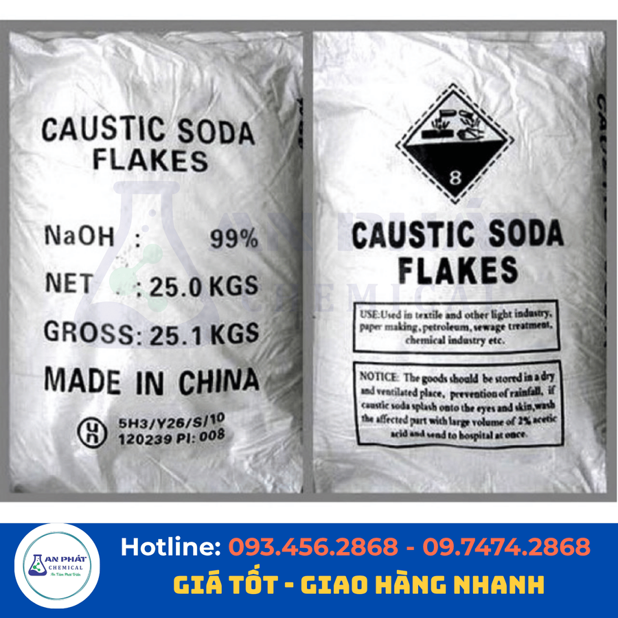 XÚT VẢY NaOH 99% – TRUNG QUỐC, 25KG/BAO