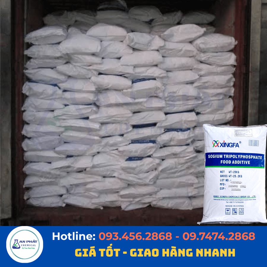 Natri tripolyphosphat (STPP) Na₅P₃O₁₀ ≥94% – Trung Quốc, 25 kg/bao