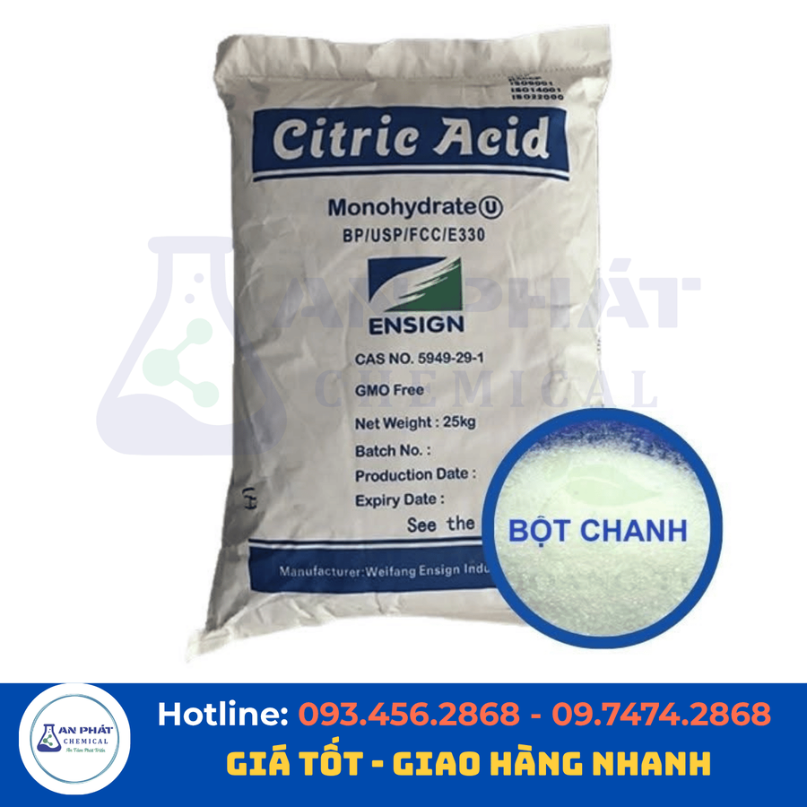 Axit citric C₆H₈O₇ 99,5% – Trung Quốc, 25 kg/bao
