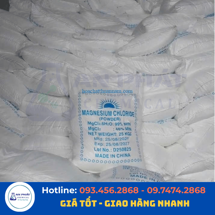 Magie clorua MgCl₂ 46% – Trung Quốc, 25 kg/bao