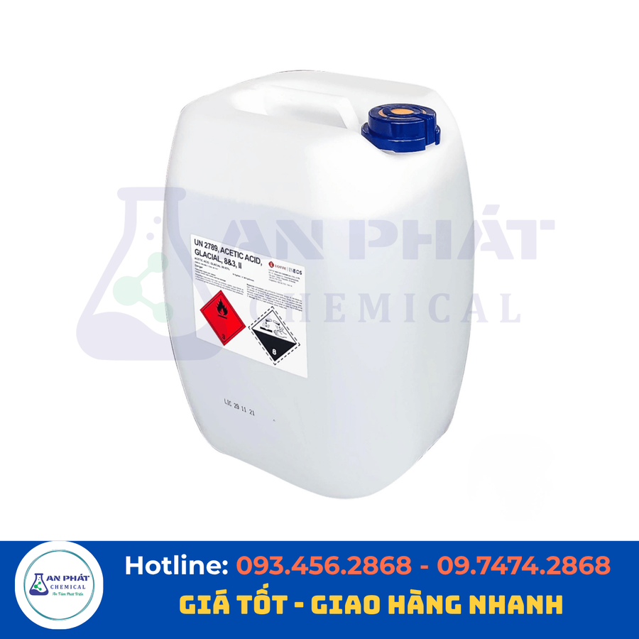 Axit axetic băng (GAA) C₂H₄O₂ 99,5% – Hàn Quốc/Đài Loan, 30 kg/can