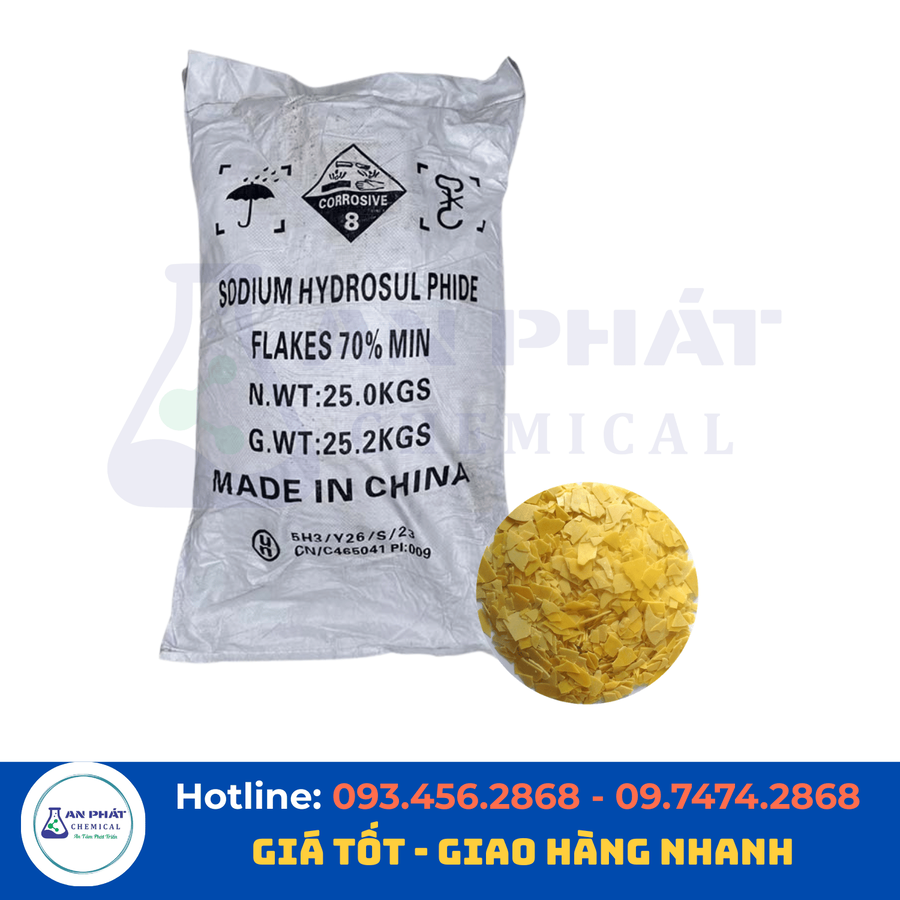 Natri hydrosulfua NaHS 70% – Trung Quốc, 25 kg/bao