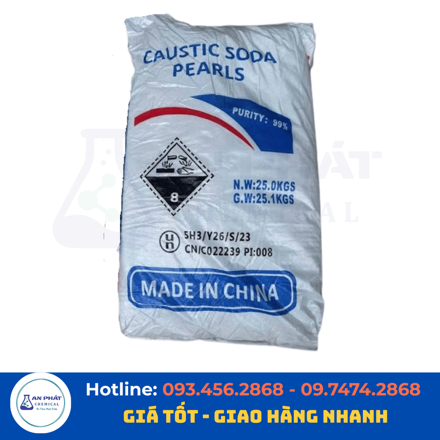 Xút hạt (Natri hydroxit) NaOH 99% – Trung Quốc, 25 kg/bao