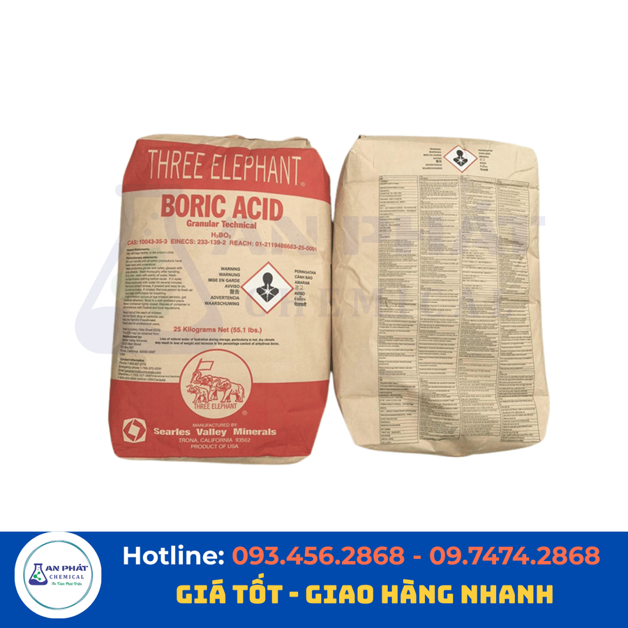 Axit boric H₃BO₃ 99,5% – Mỹ 25 kg/bao