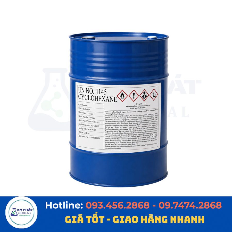 Xiclohexan (Cyclohexane ) C₆H₁₂ 99% – Đài Loan, 190 kg/phuy