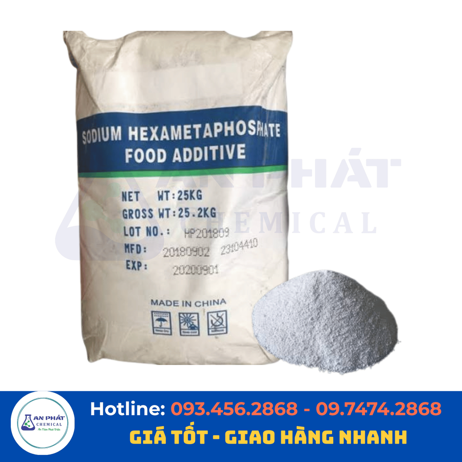Natri hexametaphosphat (SHMP) (NaPO₃)₆ 68% – Trung Quốc, 25 kg/bao