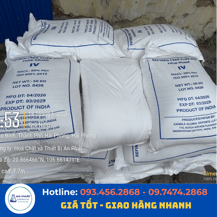 Muối tinh Ấn Độ NaCl 99% – Ấn Độ, bao 50 kg