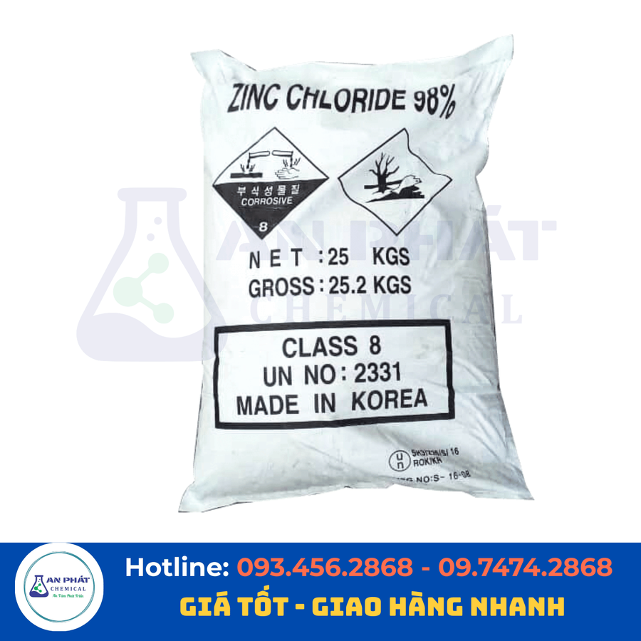 Kẽm clorua ZnCl₂ 98% – Trung Quốc, 25 kg/bao
