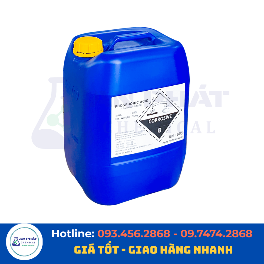 Axit photphoric H₃PO₄ 85% – Hàn Quốc, 35 kg/can